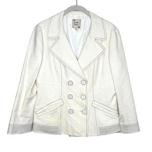 Nanette Lepore Blazer Womens 10 White Double Breasted Contrast Stitching Jacket